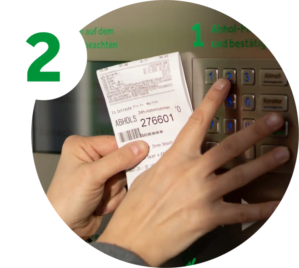 Schritt Zwei. Zettel mit einem Abhol-PIN