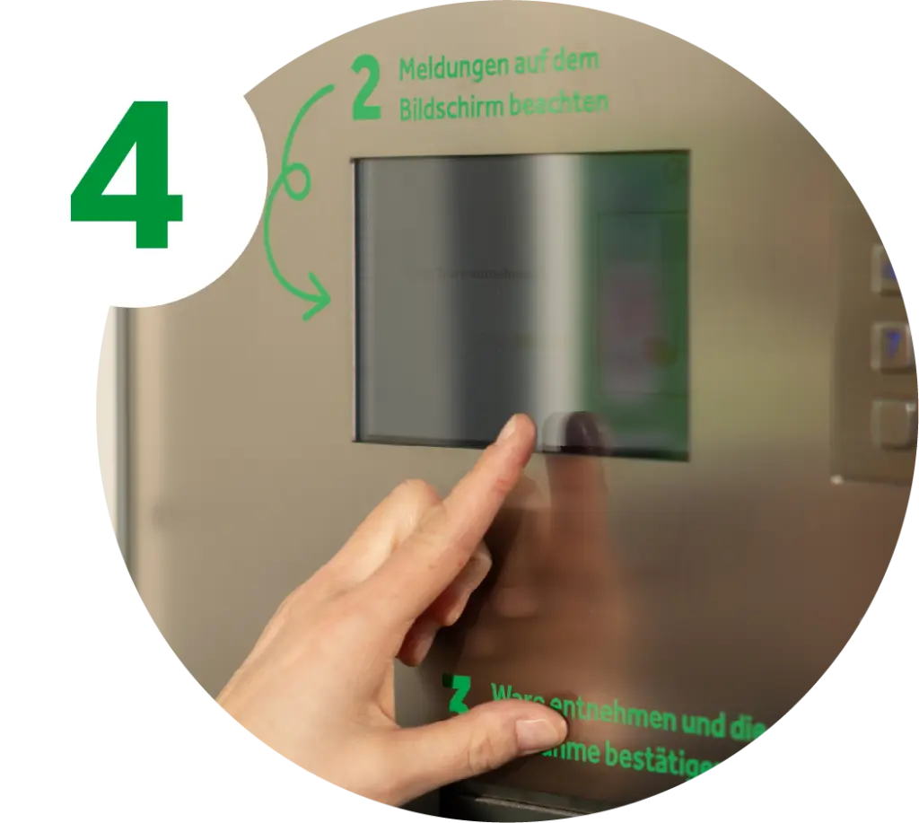Schritt Vier. Nahaufnahme des Abholautomat-Bildschirms